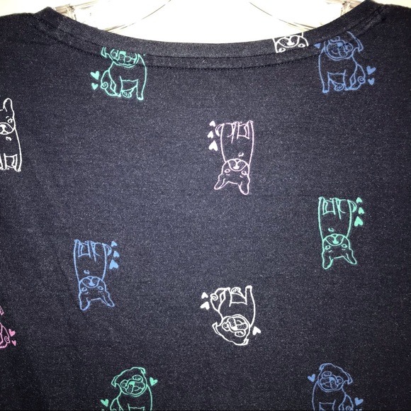 SO girls long sleeve t-shirt, navy blue with pugs and frenchie dogs all over - Picture 7 of 10